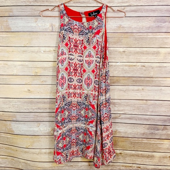 Lulu’s Major Red Tapestry Pattern Sleeveless Swing Dress - Picture 3 of 9